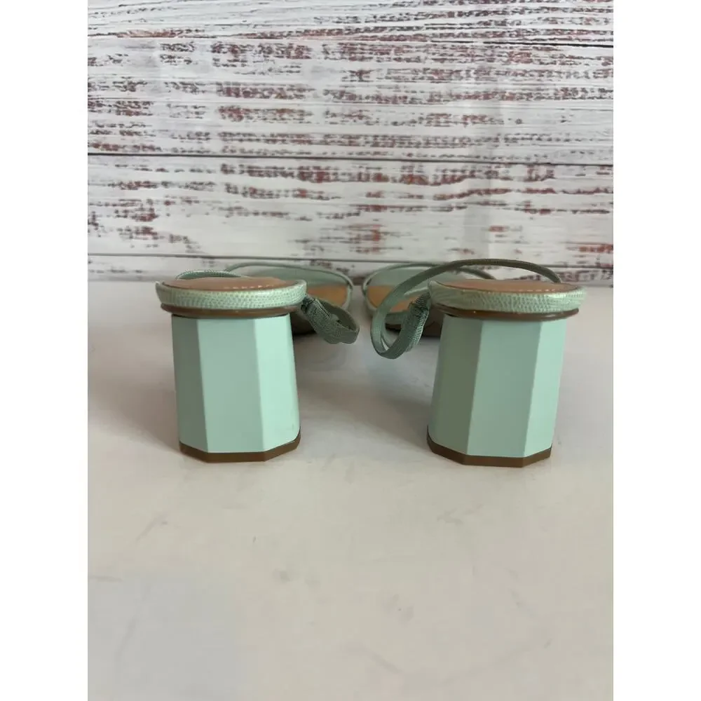 Marc Fisher Aliana Lizard Embossed Finish Mint Green Slide Sculpted Heel Size 9